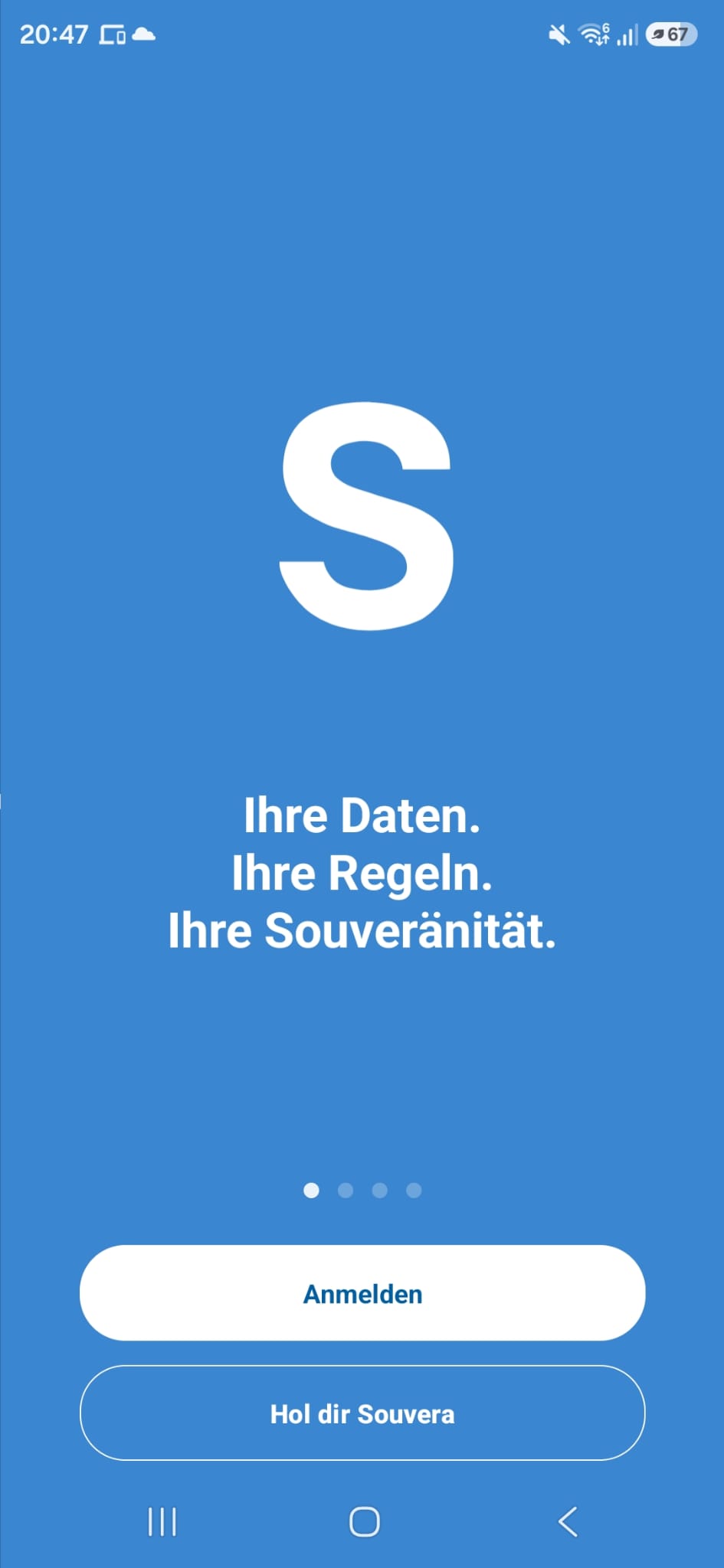 Souvera Workspace Anmeldebildschirm auf Android